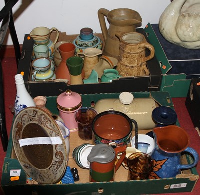 Lot 702 - Two boxes of ceramics, to include a Moss...