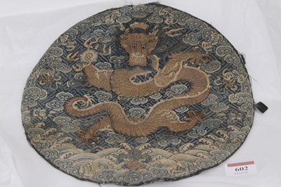 Lot 602 - A Chinese silk embroidered badge panel, with a...