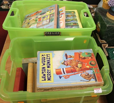 Lot 719 - Two boxes of books and children's annuals, to...