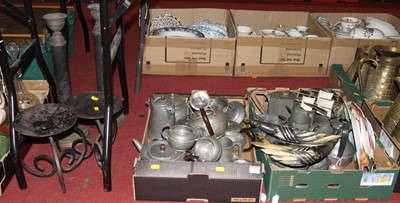 Lot 732 - Two boxes of pewter ware, mainly being tea...