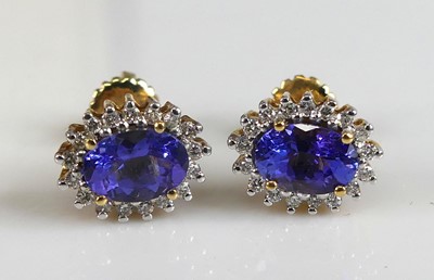 Lot 2612 - A pair of 18ct yellow gold, tanzanite and...