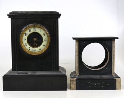 Lot 47 - A Victorian black slate cased mantel clock, of...