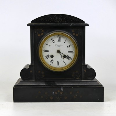 Lot 48 - A Victorian black slate cased mantel clock, of...