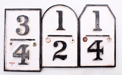 Lot 52 - 3x NBR cast iron mile posts 1/4, 1/2, 3/4. All...