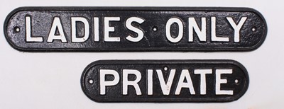 Lot 55 - 2x cast iron door plates "ladies only" and...
