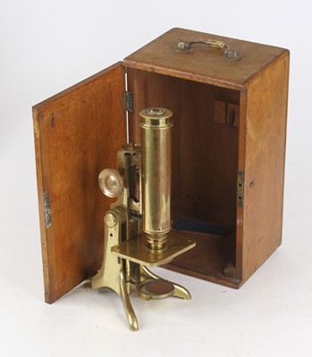Lot 15 - A late 19th century lacquered brass monocular...
