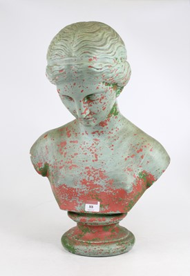 Lot 88 - A painted pottery head and shoulders bust of a...