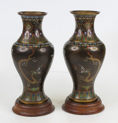 Lot 97 - A pair of Chinese cloisonne vases of upper...