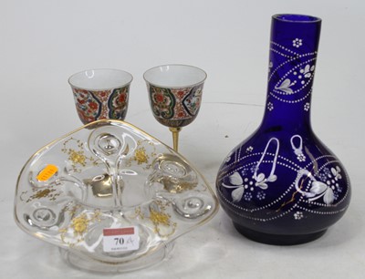Lot 70 - A Bristol blue glass bottle vase, enamel...