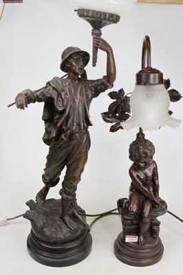 Lot 134 - A figural spelter table, having a milk glass...