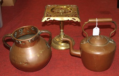 Lot 235 - A Victorian copper range kettle, h.29cm;...