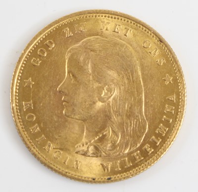 Lot 3171 - Netherlands, gold 10 gulden, obv: Wilhelmina...