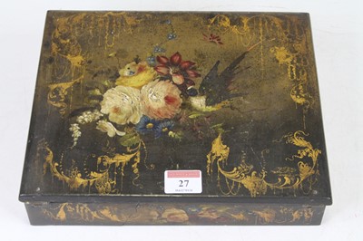 Lot 27 - A Victorian black lacquered writing slope, the...