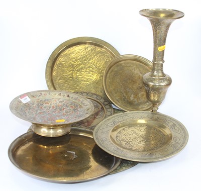 Lot 105 - An Indian enamelled brass dish, profusely...