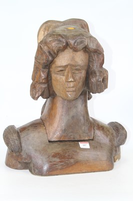Lot 107 - An oak head and shoulders bust of a lady,...