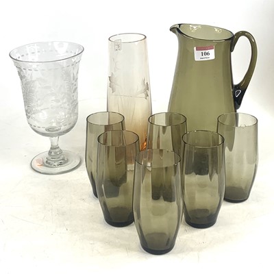 Lot 106 - A 20th century smoky glass six-place lemonade...