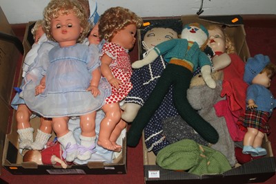 Lot 1565 - Two boxes of mixed dolls & teddies etc
