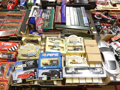 Lot 1594 - Two boxes of mixed boxed modern issue diecast,...