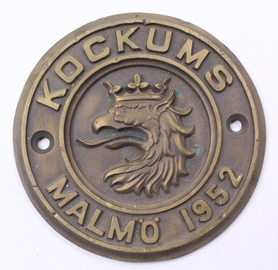 Lot 138 - Of transport interest, a Swedish brass ship's...