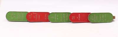 Lot 140 - A collection of five wooden mounted cast lever...