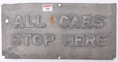 Lot 156 - A cast aluminium rectangular tram stop sign,...