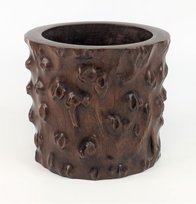 Lot 1424 - A Chinese huanghuali wood brush pot, carved in...