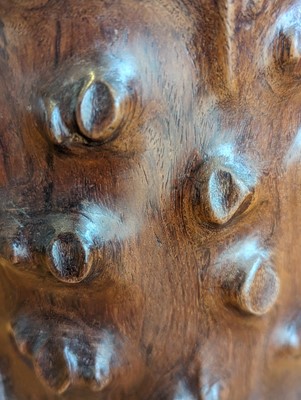 Lot 1424 - A Chinese huanghuali wood brush pot, carved in...