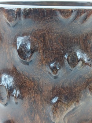 Lot 1424 - A Chinese huanghuali wood brush pot, carved in...
