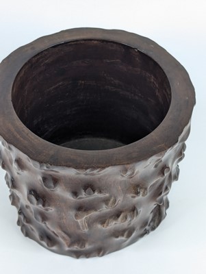Lot 1424 - A Chinese huanghuali wood brush pot, carved in...