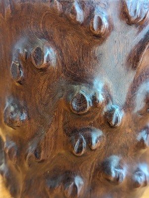 Lot 1424 - A Chinese huanghuali wood brush pot, carved in...