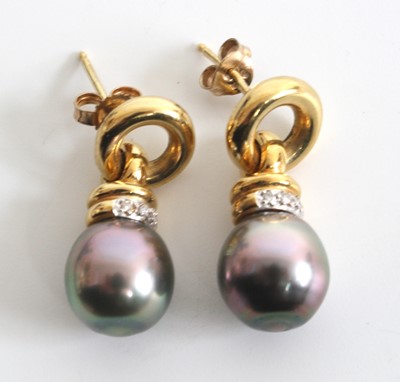 Lot 2696 - A pair of 18ct yellow gold, pearl and diamond...