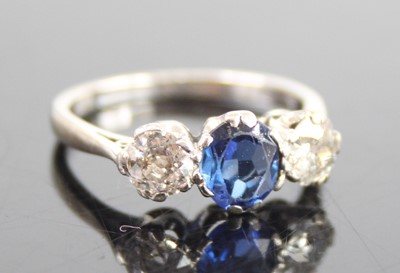 Lot 2643 - A white metal, sapphire and diamond...