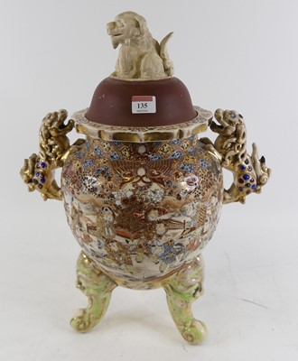 Lot 135 - A Japanese satsuma koro, enamel decorated with...