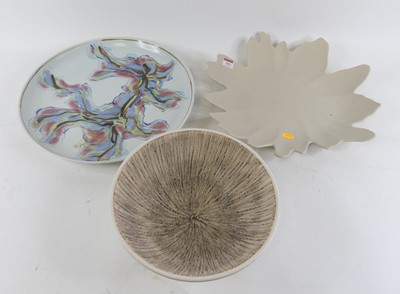 Lot 141 - A cream glazed studio pottery bowl, dia.30cm;...