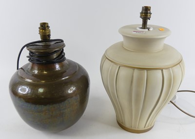 Lot 101 - A hammered brass table lamp base, height 30cm...