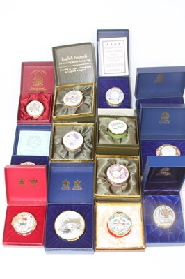 Lot 232 - A collection of enamel pill and patch boxes,...