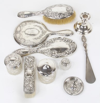 Lot 261 - A collection of silver clad dressing table...