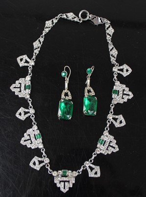 Lot 327 - An Art Deco metal and green & white paste set...
