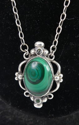 Lot 88 - Georg Jensen - a silver and malachite cabochon...