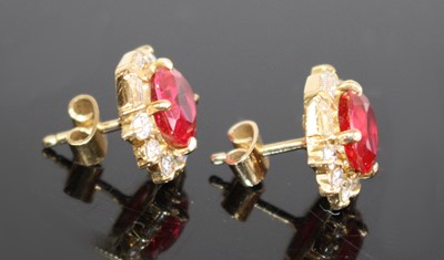 Lot 2582 - A pair of yellow metal synthetic ruby and...
