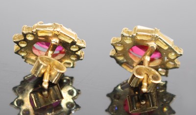 Lot 2582 - A pair of yellow metal synthetic ruby and...