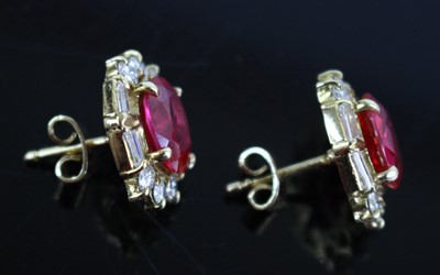 Lot 2582 - A pair of yellow metal synthetic ruby and...