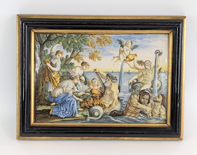 Lot 2099 - A Castelli maiolica wall plaque, 18th century,...