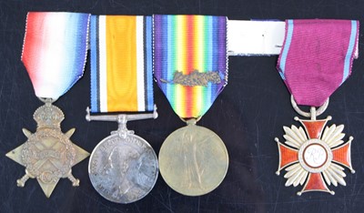 Lot 3061 - A group of four medals to include WW I 1914-15...