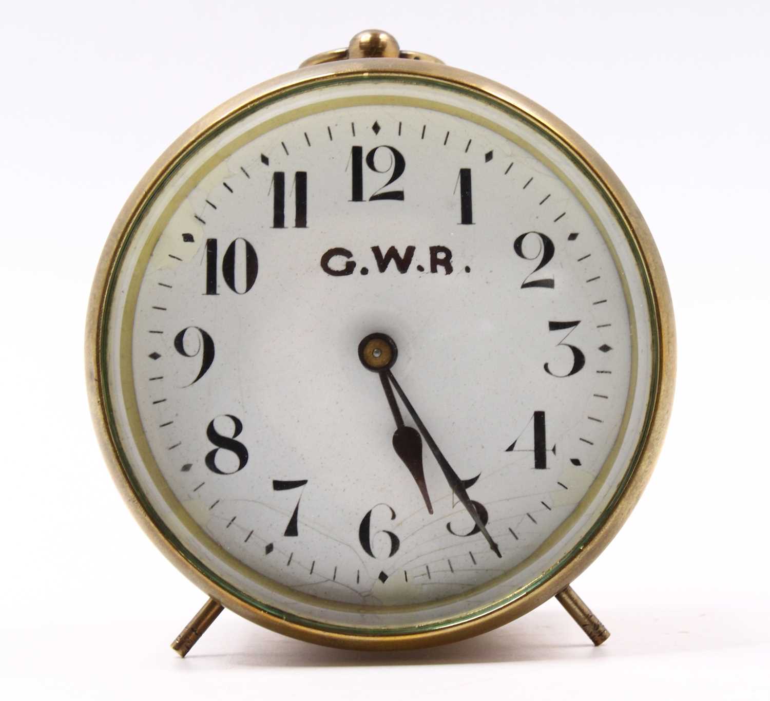 Lot 95 - A brass cased and GWR-marked desk clock,...