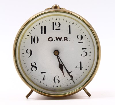 Lot 95 - A brass cased and GWR-marked desk clock,...