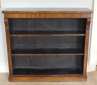 Lot 1273 - A mid Victorian figured walnut open bookcase,...