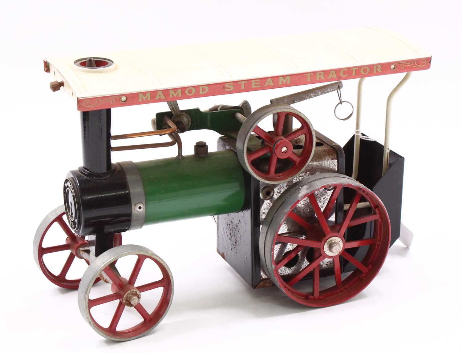 Lot 12 - A Mamod Steam Tractor TE1A, green body, white...