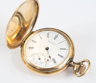 Lot 2558 - A 14ct gold Waltham full hunter keyless pocket...