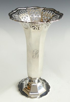 Lot 120 - A George V silver vase, of tapered octagonal...